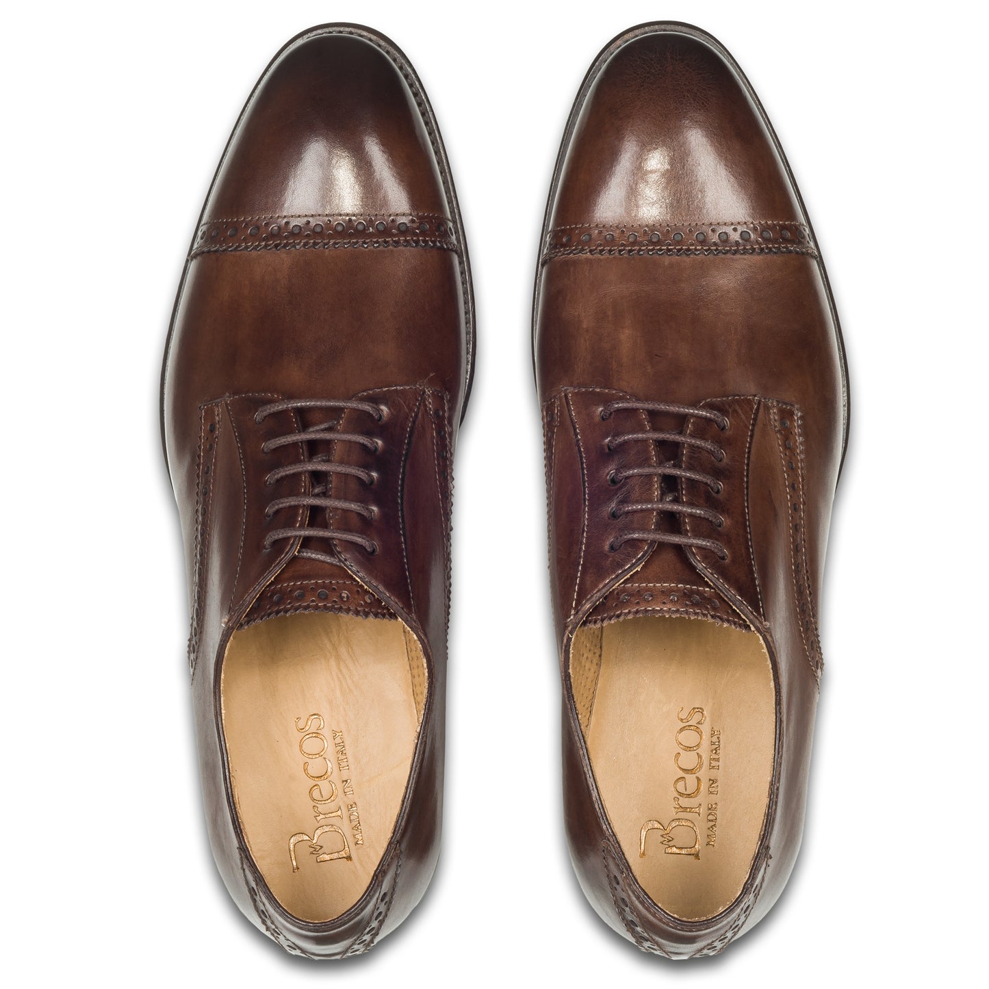 BRECOS Anzugschuhe | Quarter-Brogue Derby dunkelbraun, Kalbsleder. Ansicht paarweise Draufsicht