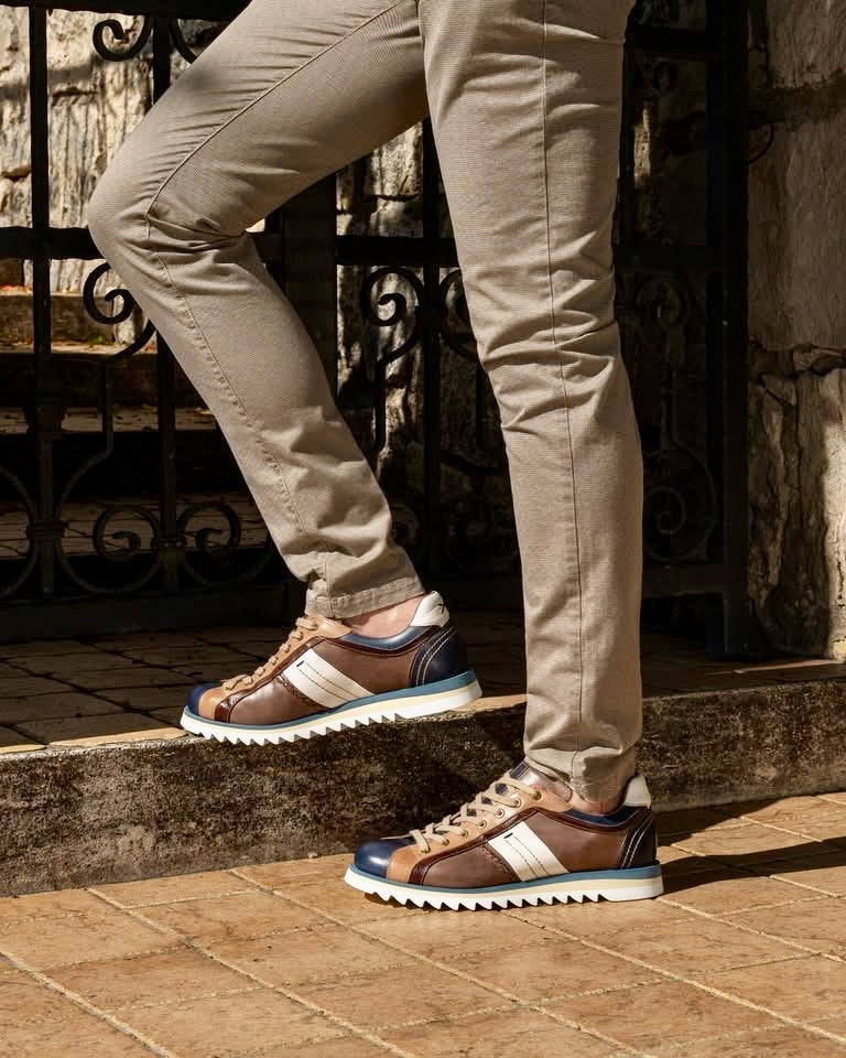 LORENZI Sneaker Herren braun/blau/weiß - gewaschenes Leder, handgefertigt | SALE %