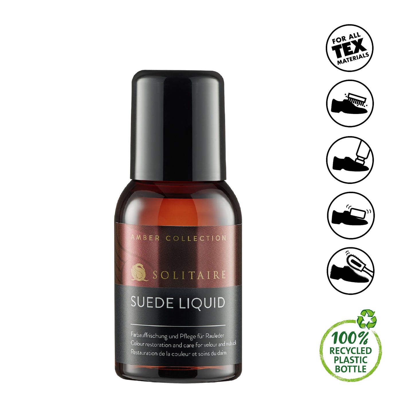 Solitaire Amber Collection: "Suede Liquid" Set (100 ml) zur Farbauffrischung für Rauleder, Art. 901369. Ansicht Liquid-Flasche
