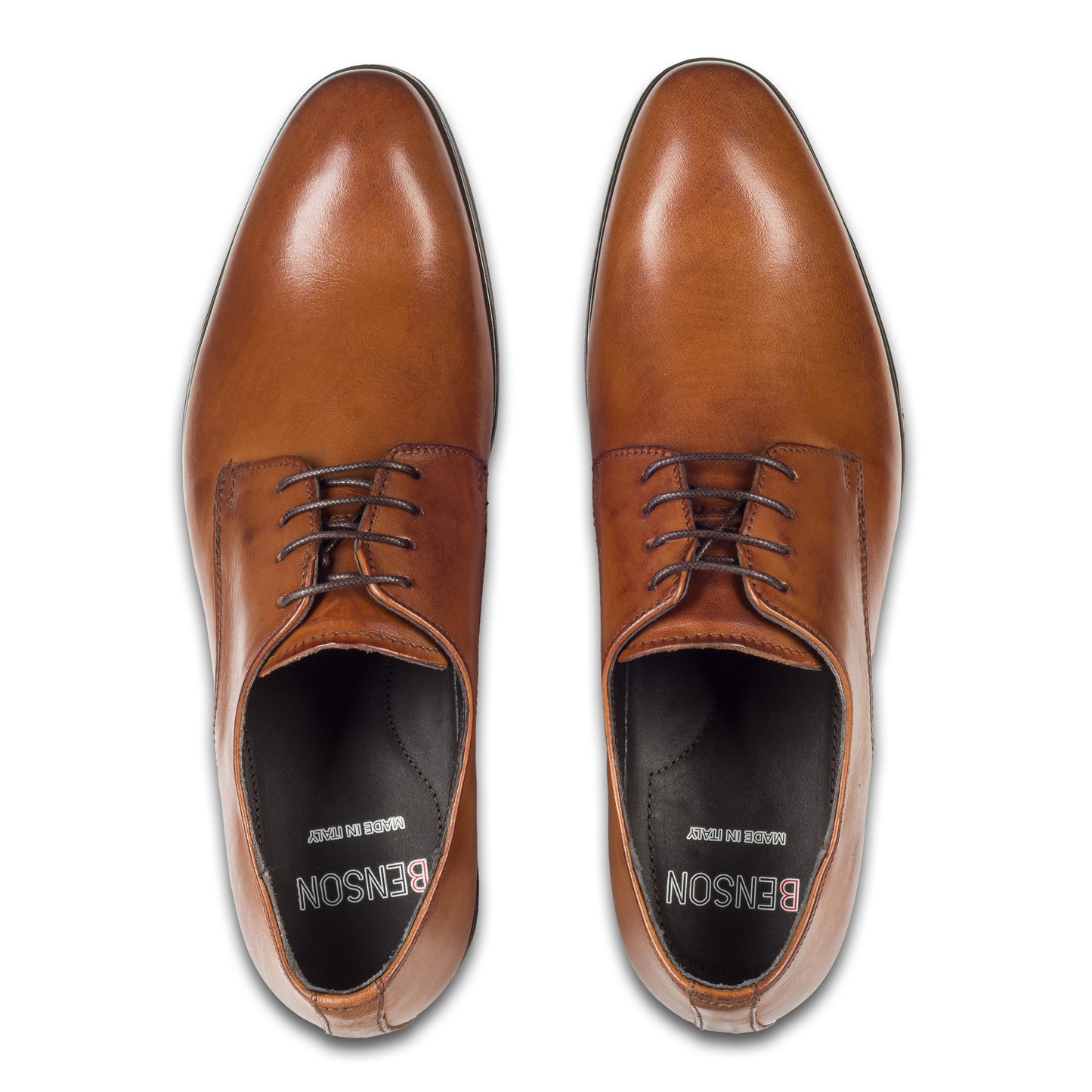 Nicola Benson | Leder Schnürer Plain Derby cognac braun, paarweise Draufsicht