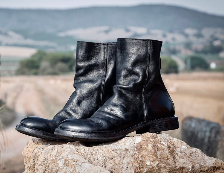 MOMA-Herrenschuhe schwarze Boots mit Raffung bei Sisento