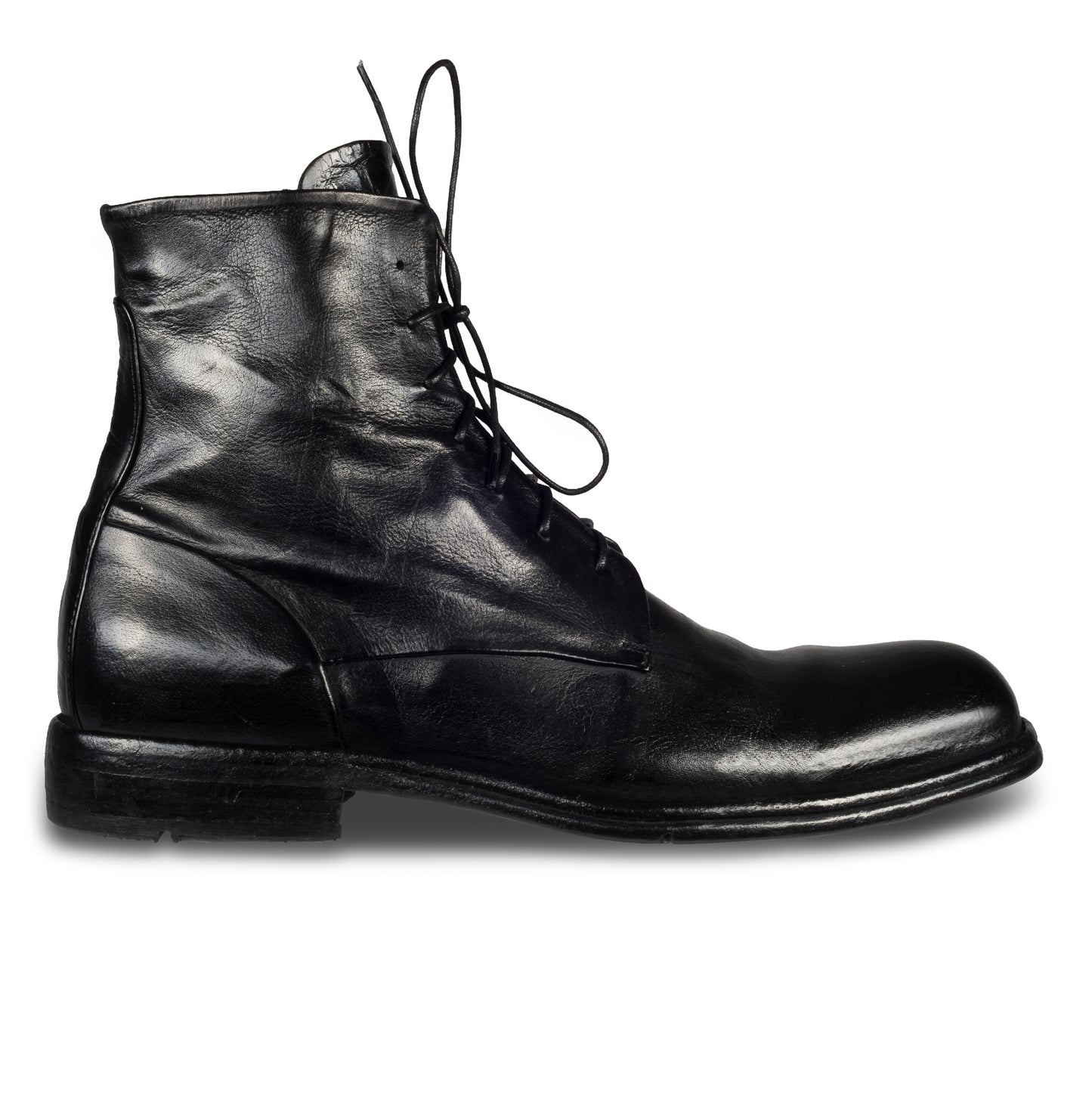 LEMARGO | Leder Schnür-Boots in schwarz mit Reißverschluß, stone-washed. Durchgenäht