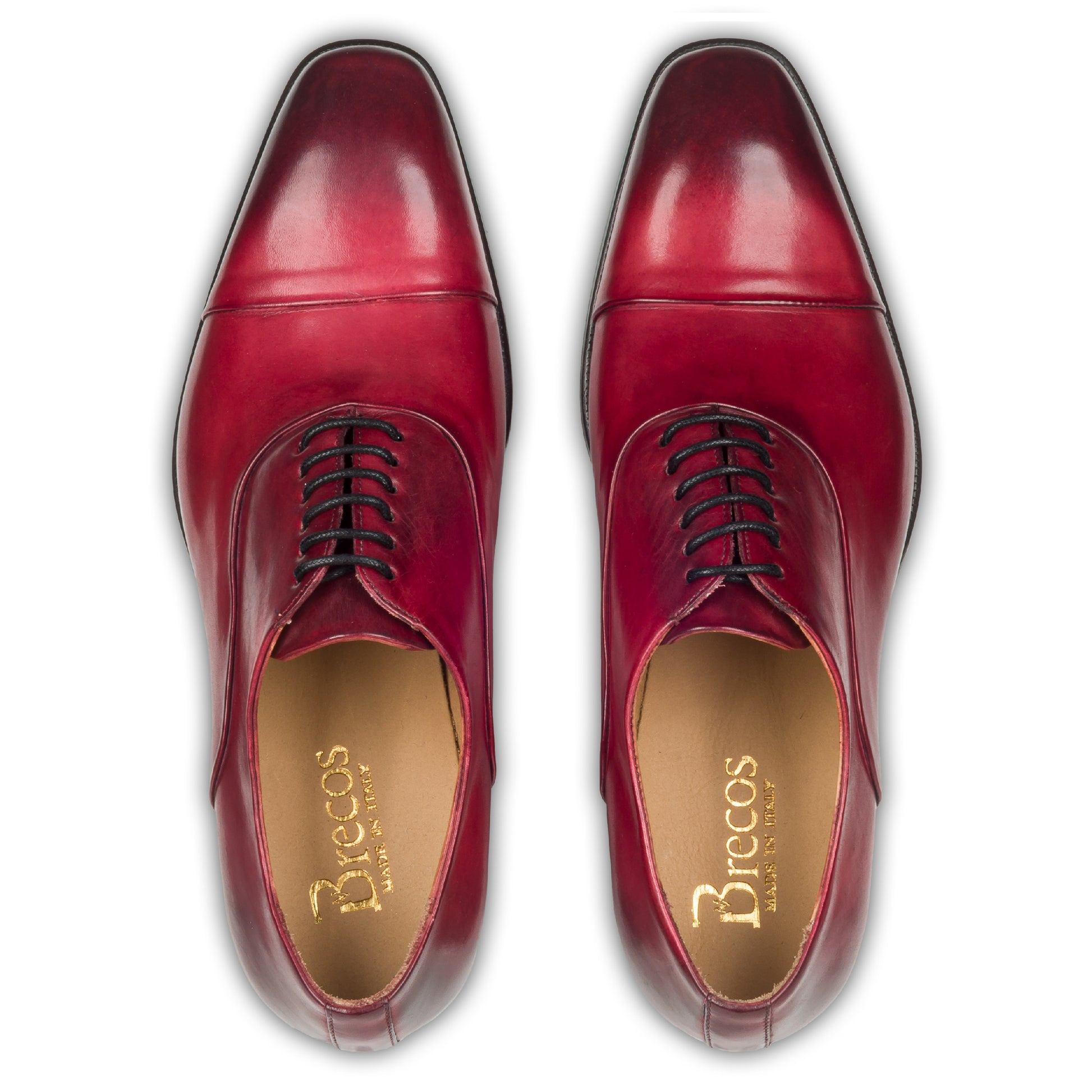 BRECOS Anzugschuhe | Captoe Oxford Schnürer rot, Kalbsleder, durchgenäht, paarweise Draufsicht 	