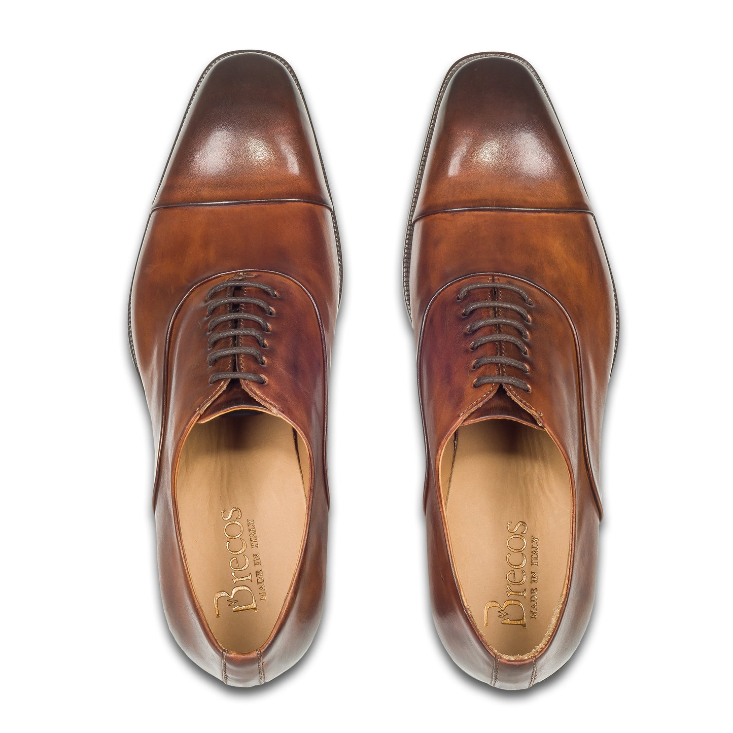BRECOS Anzugschuhe | Captoe Oxford braun, Kalbsleder Schnürer. Paarweise Draufsicht