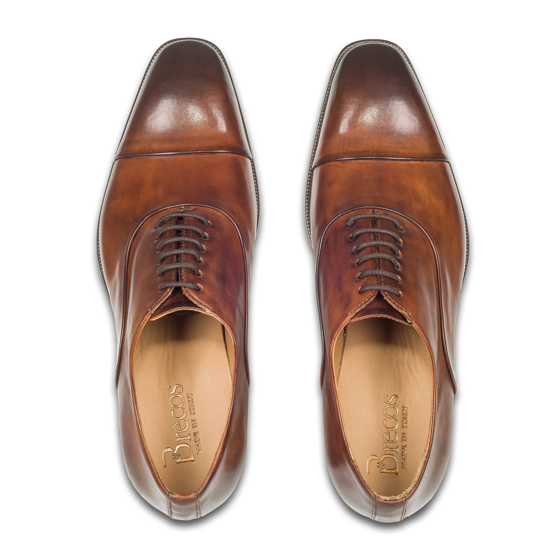 BRECOS Anzugschuhe | Captoe Oxford braun, Kalbsleder Schnürer. Paarweise Draufsicht