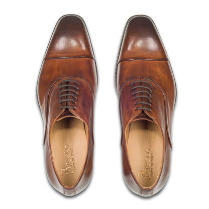 BRECOS Anzugschuhe | Captoe Oxford braun, Kalbsleder Schnürer. Paarweise Draufsicht