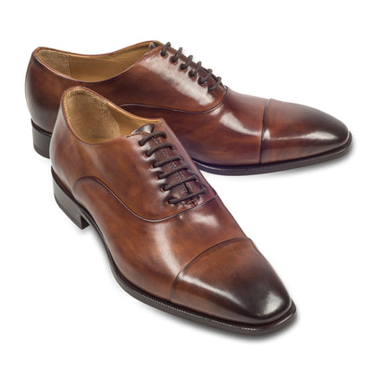 BRECOS Anzugschuhe | Captoe Oxford braun, Kalbsleder Schnürer. Ansicht paarweise