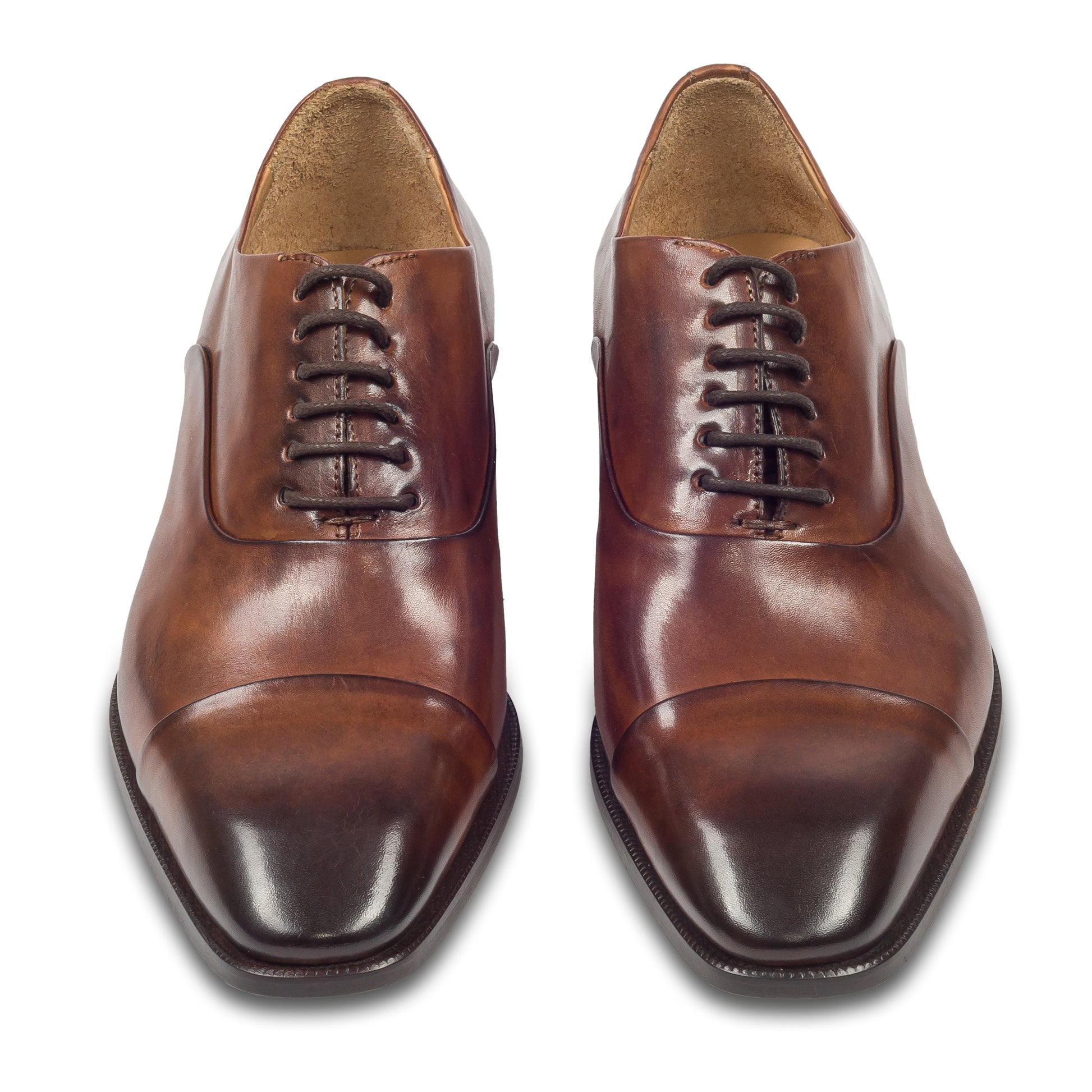 BRECOS Anzugschuhe | Captoe Oxford braun, Kalbsleder Schnürer. Ansicht paarweise
