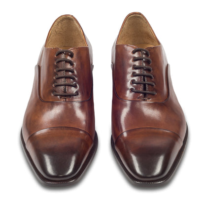 BRECOS Anzugschuhe | Captoe Oxford braun, Kalbsleder Schnürer. Ansicht paarweise