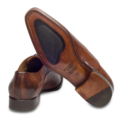 BRECOS Anzugschuhe | Captoe Oxford braun, Kalbsleder Schnürer. Ansicht Sohlenunterseite und Ferse