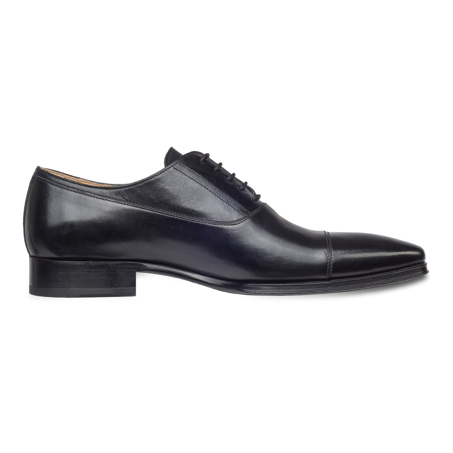 BRECOS Anzugschuhe | Captoe Oxford schwarz, Kalbsleder Schnürer. Ansicht Innenseite linker Schuh