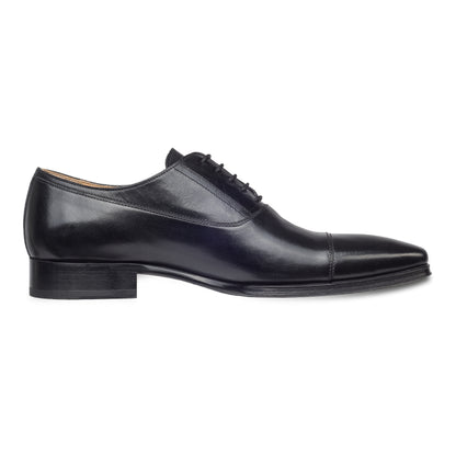 BRECOS Anzugschuhe | Captoe Oxford schwarz, Kalbsleder Schnürer. Ansicht Innenseite linker Schuh