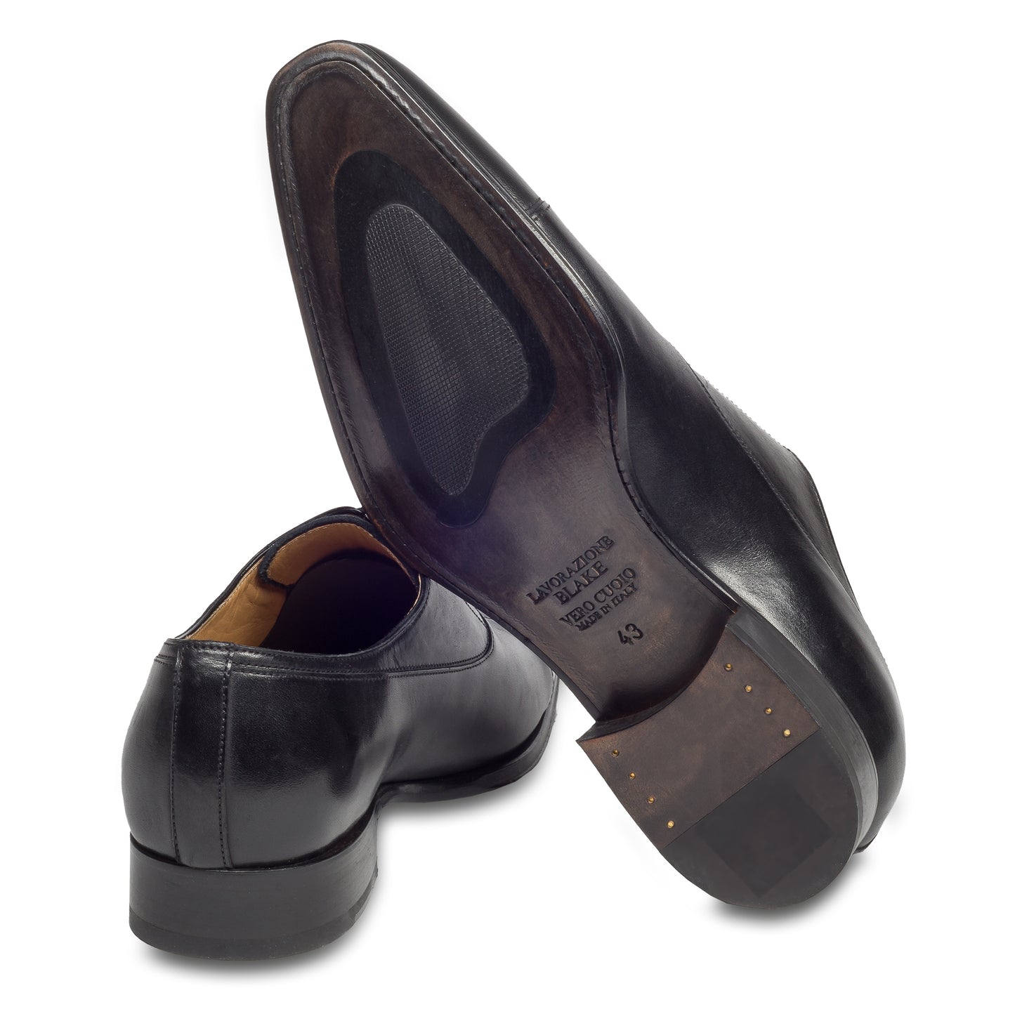 BRECOS Anzugschuhe | Captoe Oxford schwarz, Kalbsleder Schnürer. Ansicht Sohlenunterseite und Ferse