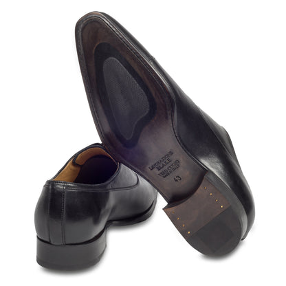 BRECOS Anzugschuhe | Captoe Oxford schwarz, Kalbsleder Schnürer. Ansicht Sohlenunterseite und Ferse