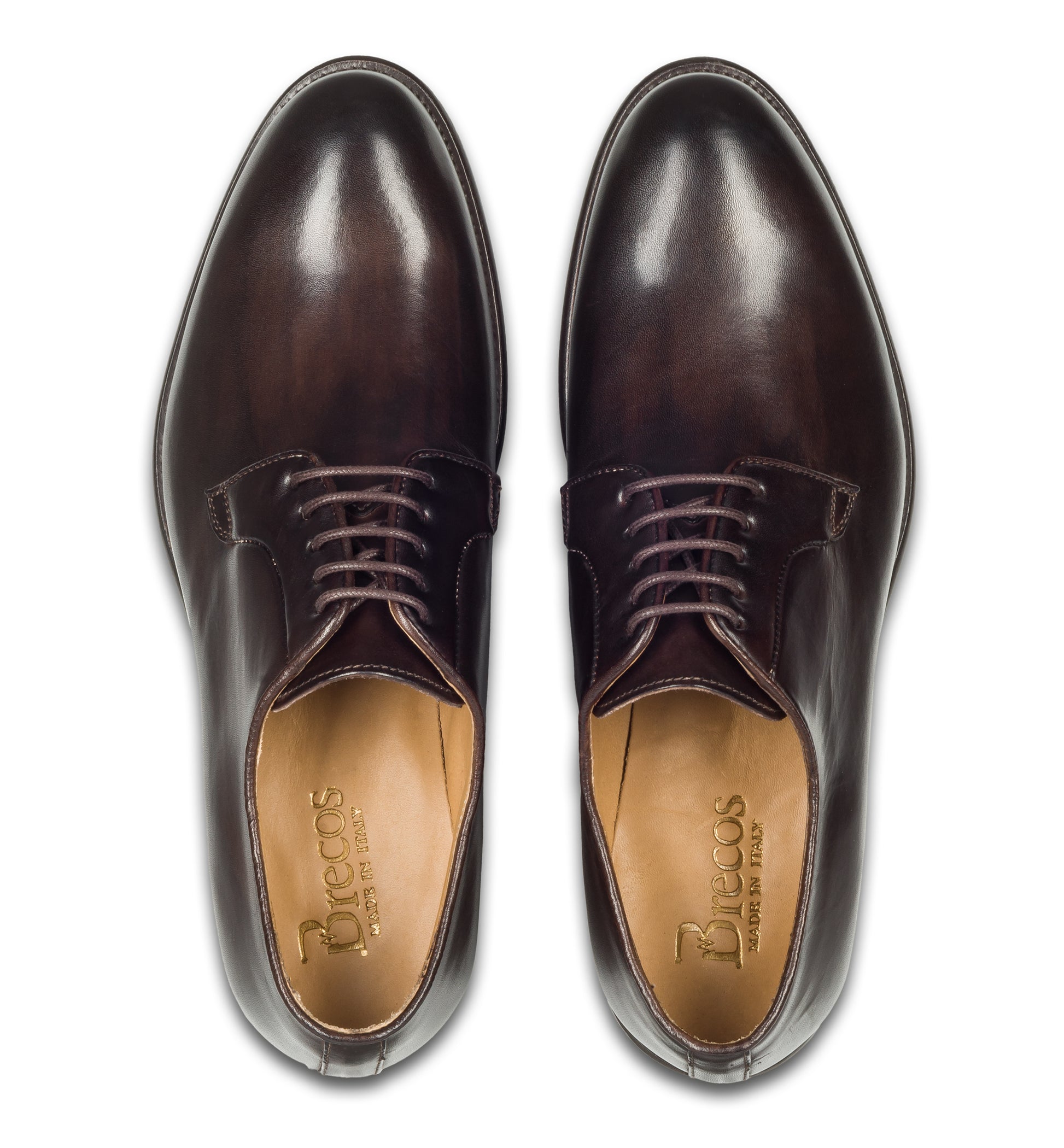 BRECOS Anzugschuhe | Plain Derby Schnürer dunkelbraun, Kalbsleder. Ansicht paarweise Draufsicht