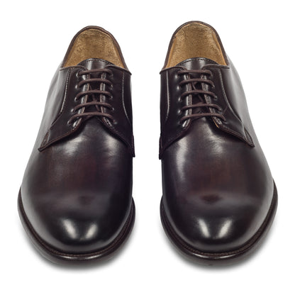 BRECOS Anzugschuhe | Plain Derby Schnürer dunkelbraun, Kalbsleder. Ansicht paarweise