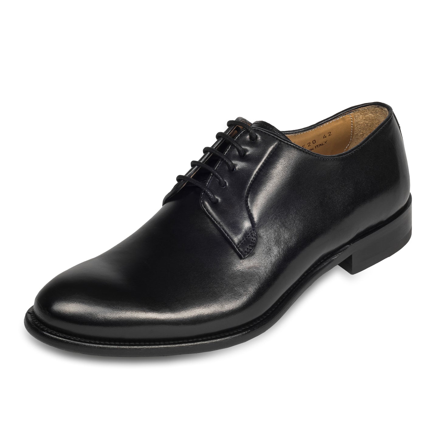 BRECOS Anzugschuhe | Plain Derby Schnürer schwarz, Kalbsleder. Ansicht Außenseite linker Schuh
