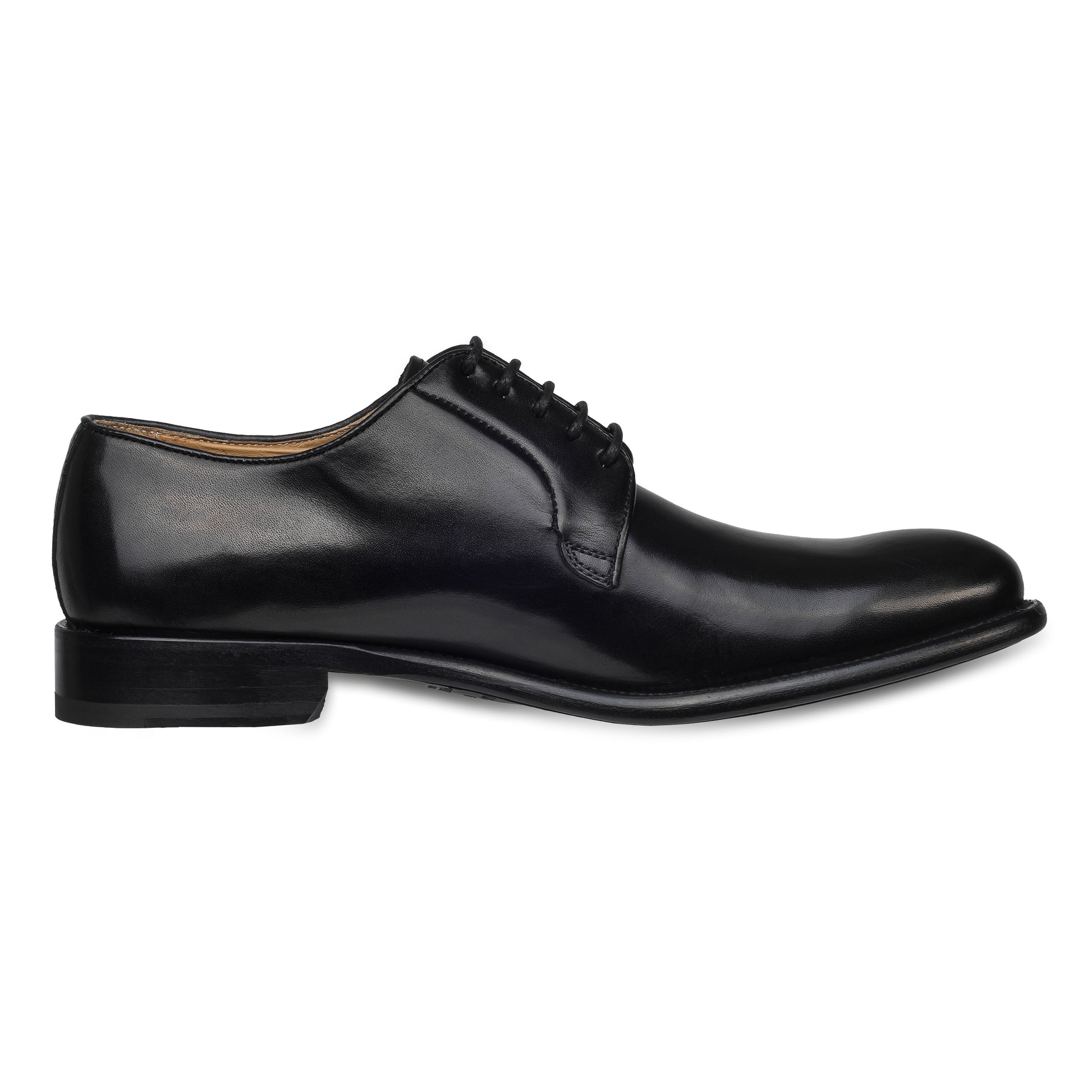 BRECOS Anzugschuhe | Plain Derby Schnürer schwarz, Kalbsleder. Ansicht Innenseite linker Schuh