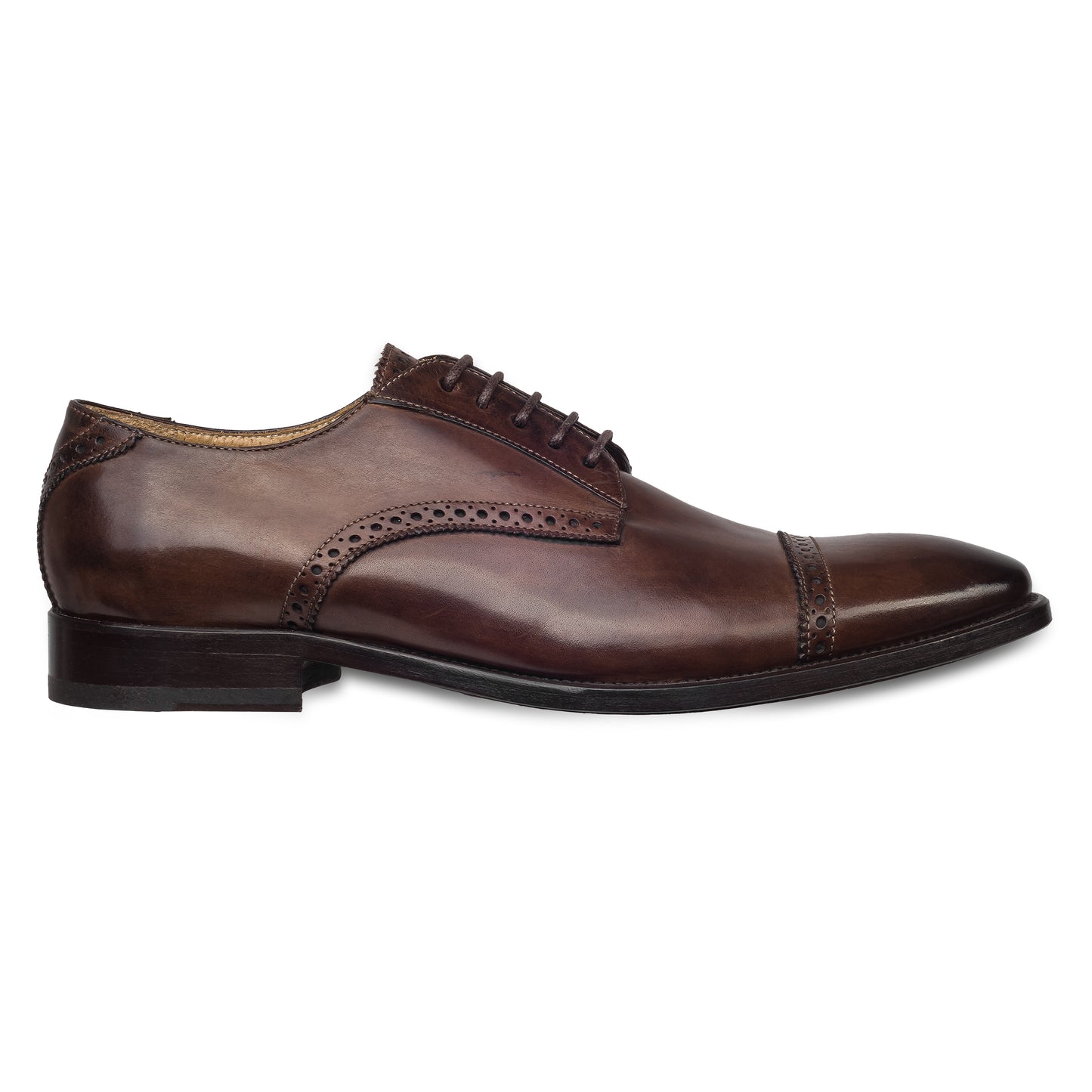 BRECOS Anzugschuhe | Quarter-Brogue Derby dunkelbraun, Kalbsleder. Ansicht Aussenseite rechter Schuh