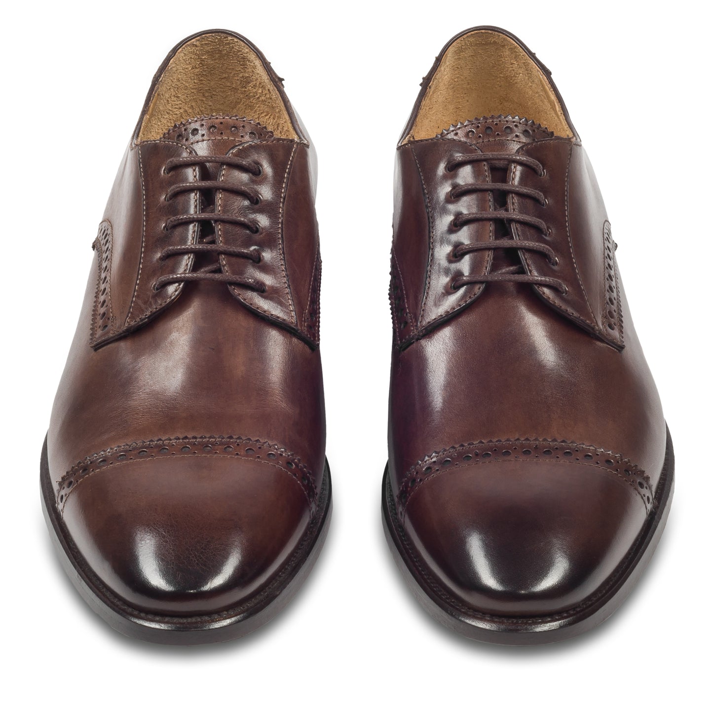 BRECOS Anzugschuhe | Quarter-Brogue Derby dunkelbraun, Kalbsleder. Ansicht paarweise