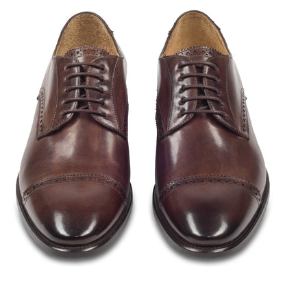 BRECOS Anzugschuhe | Quarter-Brogue Derby dunkelbraun, Kalbsleder. Ansicht paarweise