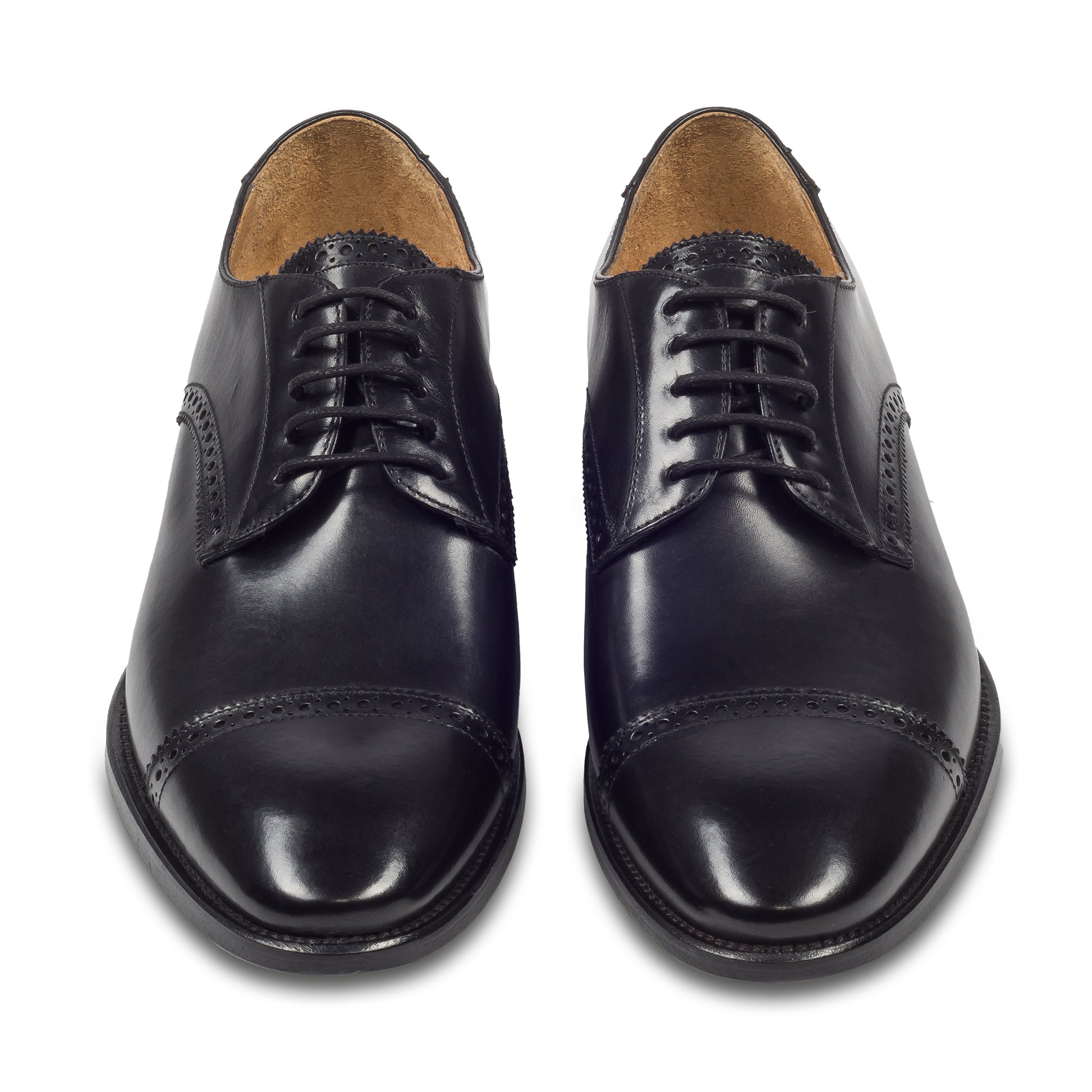 BRECOS Anzugschuhe | Quarter-Brogue Derby schwarz, Kalbsleder. Ansicht paarweise