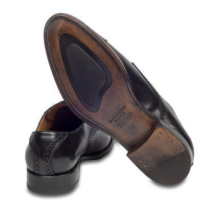 BRECOS Anzugschuhe | Quarter-Brogue Derby schwarz, Kalbsleder. Ansicht Ferse und Sohle