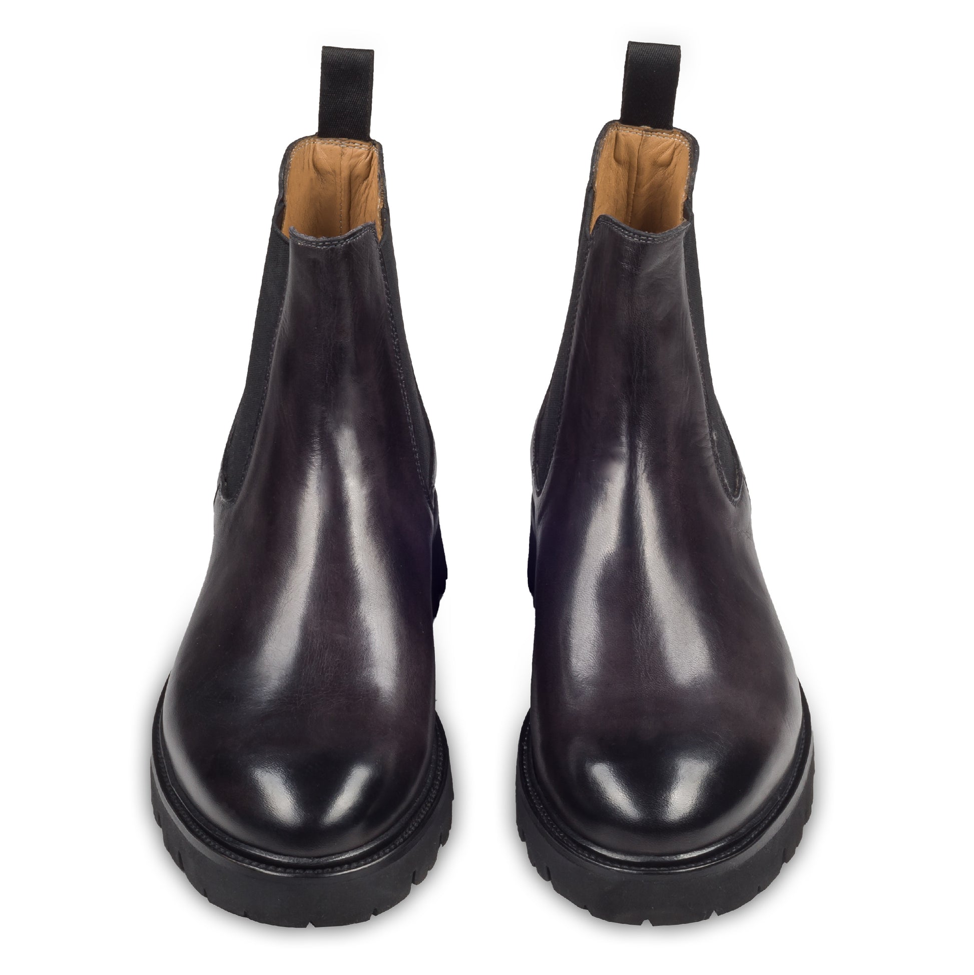 BRECOS - Italienische Herren Kalbsleder Chelsea Stiefelette in grau, mit Gummisohle, handgefertigt und durchgenäht. Paarweise Ansicht von vorne.