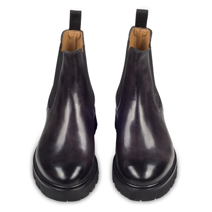 BRECOS - Italienische Herren Kalbsleder Chelsea Stiefelette in grau, mit Gummisohle, handgefertigt und durchgenäht. Paarweise Ansicht von vorne.