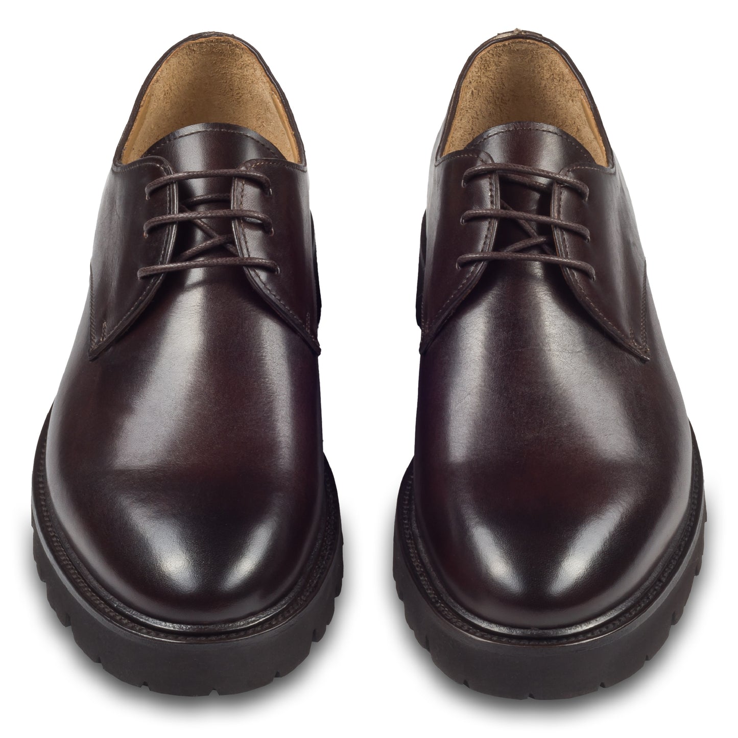 BRECOS Herren Schnür-Halbschuh aus Kalbsleder, dunkel braun. Mit ultraleichter Gummiprofil-Sohle. Handgefertigt und Durchgenäht. Paarweise Ansicht von vorne.  