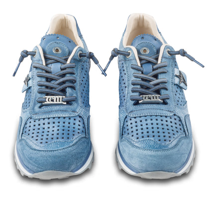 CETTI Herren Sommer Leder Sneaker, Modell „C848“ in hellem blau (used tin indigo). Perforiertes Leder. Ansicht paarweise von vorn