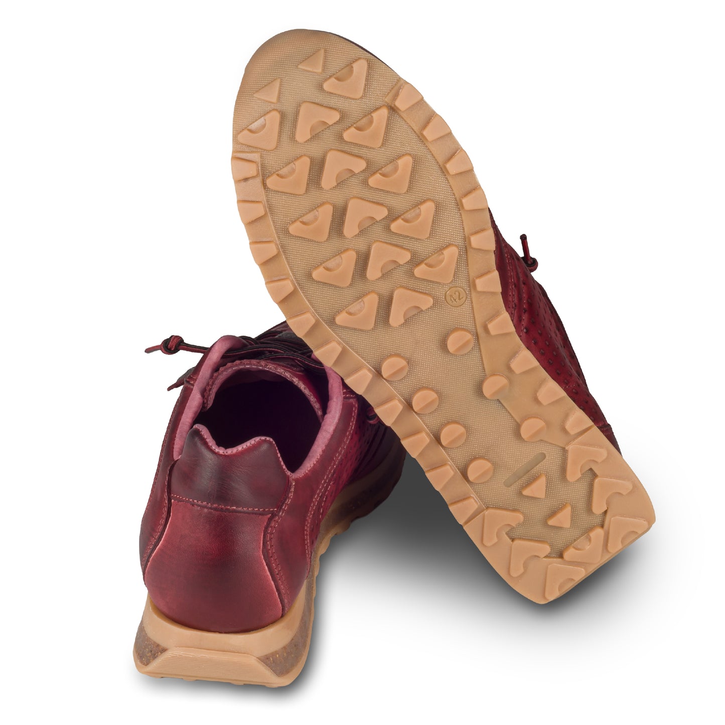CETTI Herren Leder Sneaker in rot, Modell C-848 used tin bordeos. Perforiertes Leder, braune Gummisohle. Ansicht Sohle und Ferse