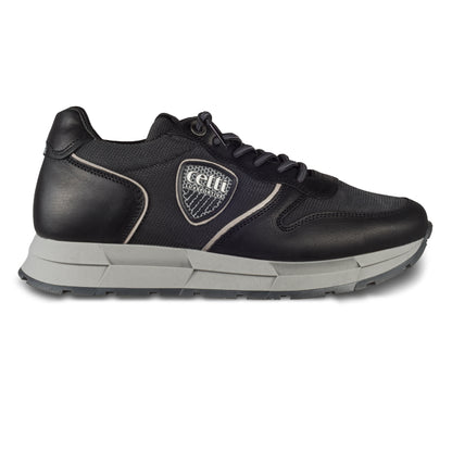 CETTI Herren Sneaker schwarz, Leder mit Mesh, Modell C-1353 rustic-mesh-negro. Handgefertigt in Spanien. Ansicht Außenseite rechter Schuh
