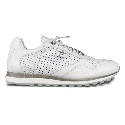 CETTI Herren Sommer Leder Sneaker, Modell „C848“ in weiß (nature bianco). Perforiertes Leder. Made in Spain. Ansicht der Außenseite rechter Schuh. 