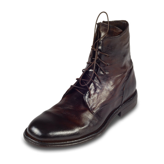 LEMARGO | Leder Schnür-Boots dunkelbraun (ebano) mit Reißverschluß, stone-washed. Durchgenäht