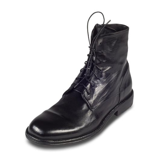 LEMARGO | Leder Schnür-Boots in schwarz mit Reißverschluß, stone-washed. Durchgenäht