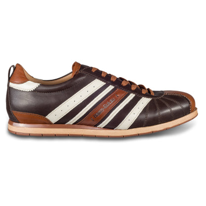 KAMO-GUTSU Herren Sneaker, Kalbsleder, braun/creme-weiß Retro-Optik, Modell TIFO-049 brown tdm -cognac, Ansicht Außenseite rechter Schuh