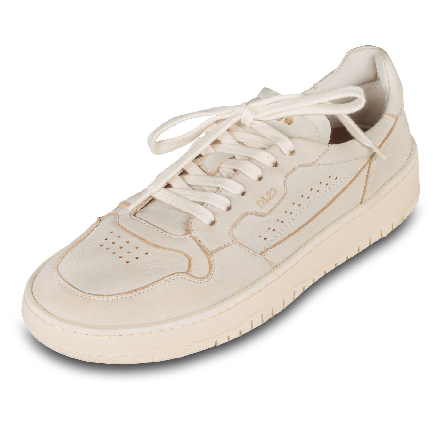 Lemargo Herren Leder Sneaker beige Modell HB01A Cervo Osso, Hirschleder, schräge Ansicht linker Schuh