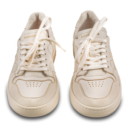Lemargo Herren Leder Sneaker beige Modell HB01A Cervo Osso, Hirschleder, Paarweise Ansicht von vorne