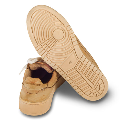 Lemargo Herren Leder Sneaker braun, Modell HB01A Cervo Sughero, Hirschleder, Sohlen- und Fersenansicht
