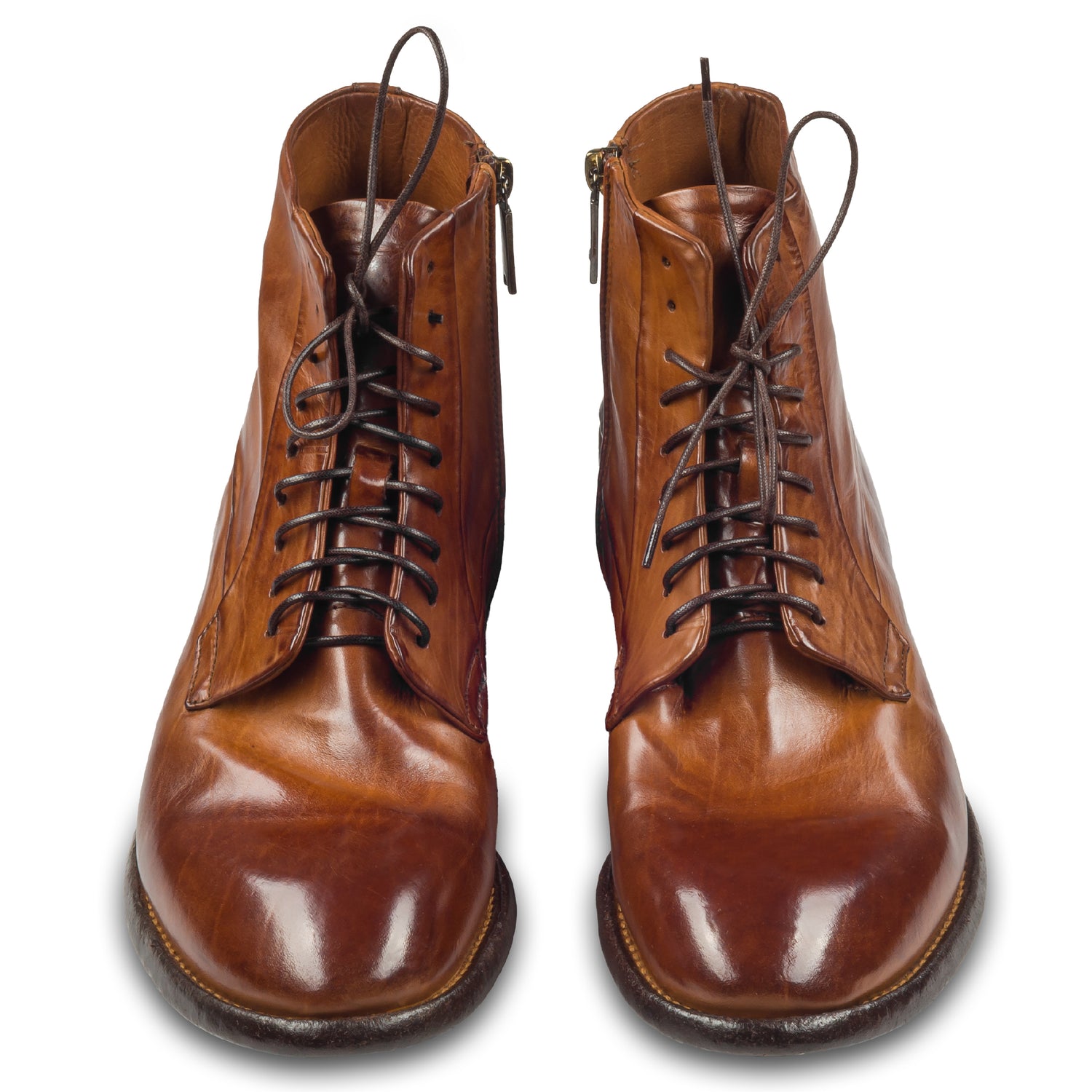 Lemargo Herren Schnuerboots Stiefelette cognac braun durchgenaeht - paarweise Ansicht von vorne.