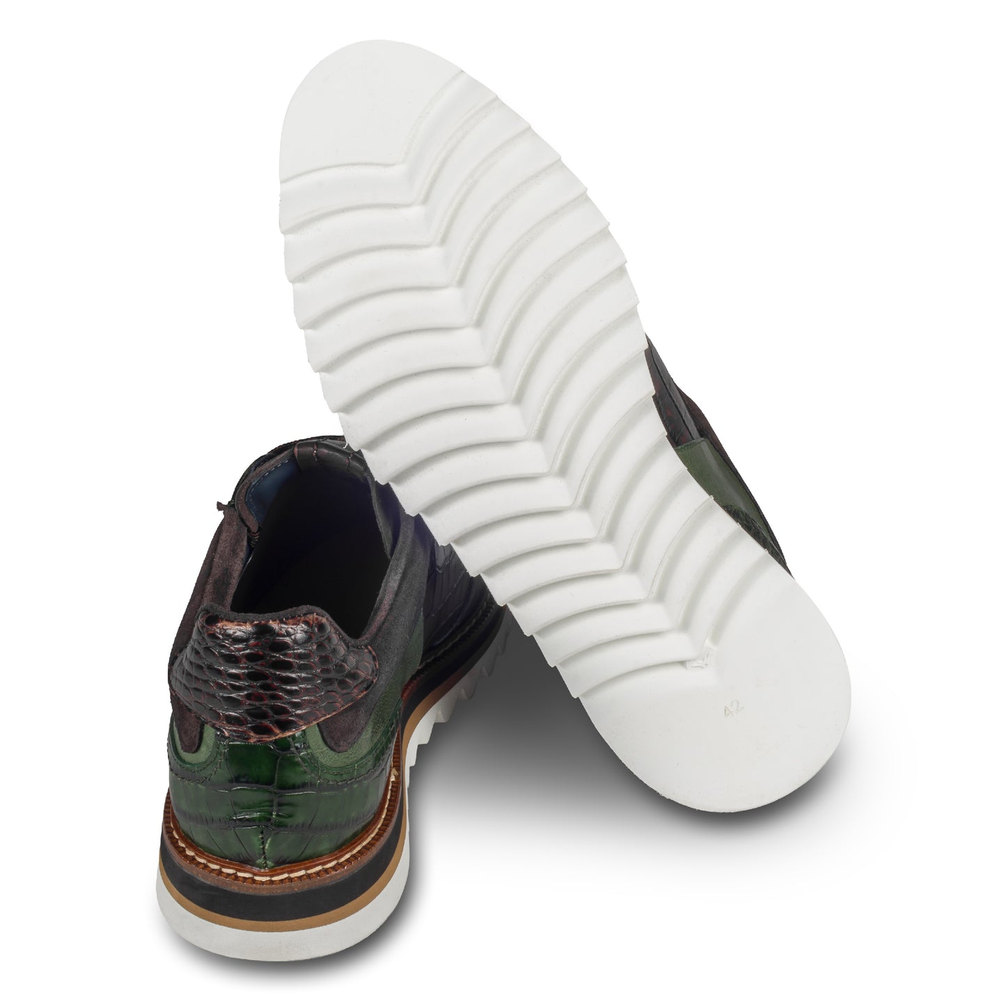 LORENZI Sneaker Herren grün/braun - Kalbsleder mit Reptilprägung, stonewashed