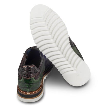 LORENZI Sneaker Herren grün/braun - Kalbsleder mit Reptilprägung, stonewashed