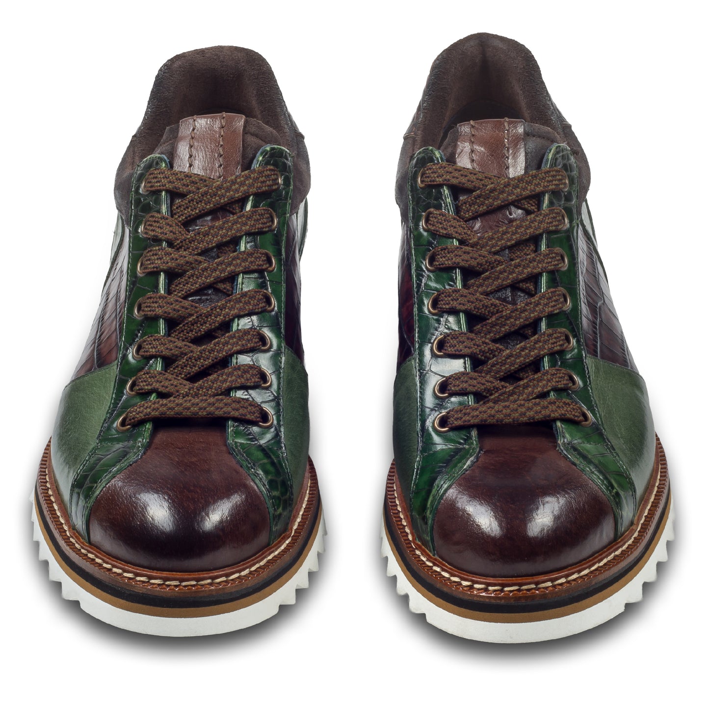 LORENZI Sneaker Herren grün/braun - Kalbsleder mit Reptilprägung, stonewashed