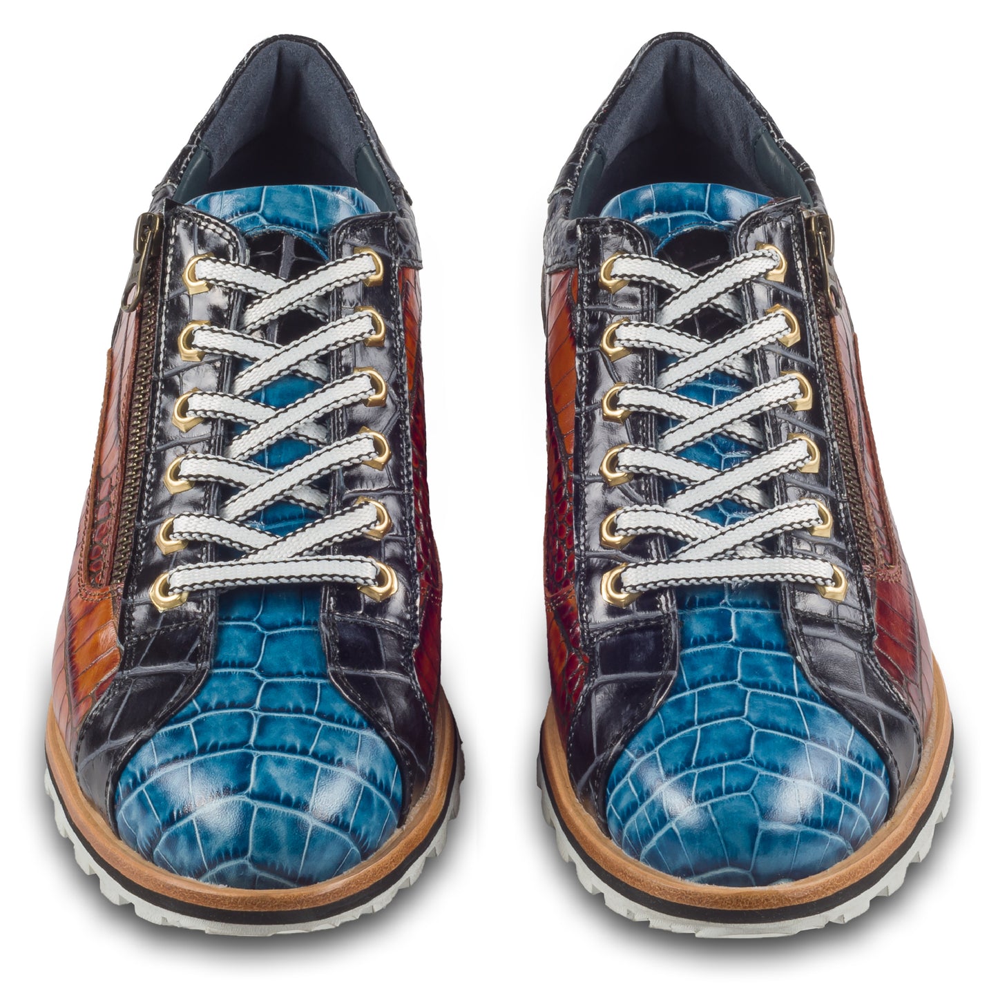 LORENZI Sneaker Herren blau/braun/schwarz - Kalbsleder mit Krokoprägung, Reißverschluß, handgefertigt