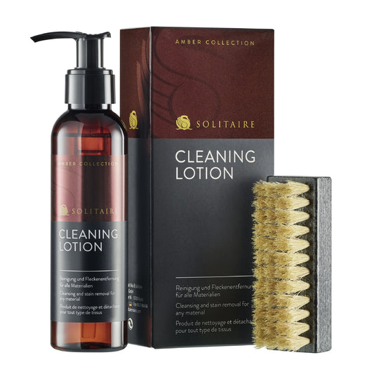 Solitaire Amber Collection: "Cleaning Lotion" Set (140 ml) - Reinigung und Fleckenenentfernung (Art. 901367), Ansicht des Set (Flasche + Bürste)