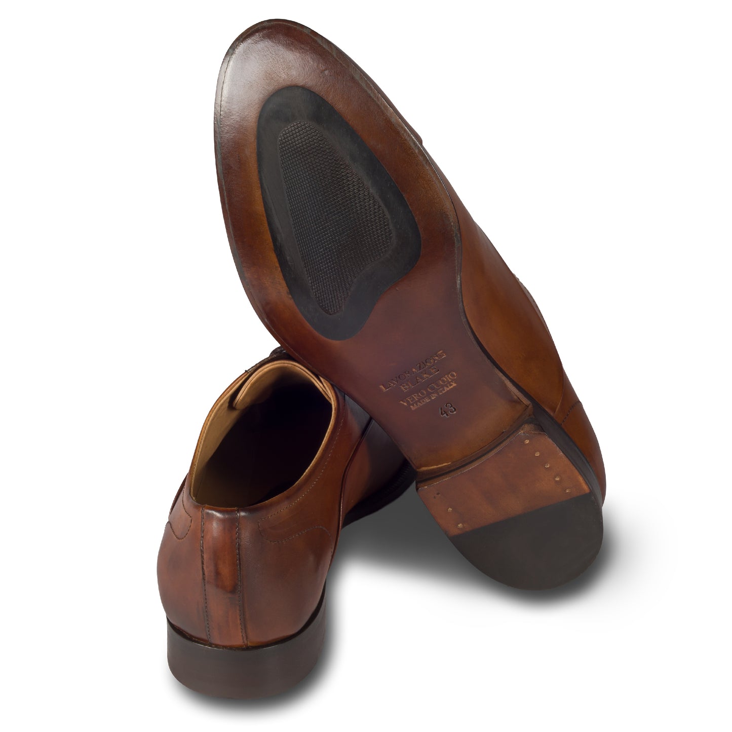 BRECOS Anzugschuhe Oxford Captoe, Kalbsleder braun, durchgenäht. Ansicht Ferse und Sohle