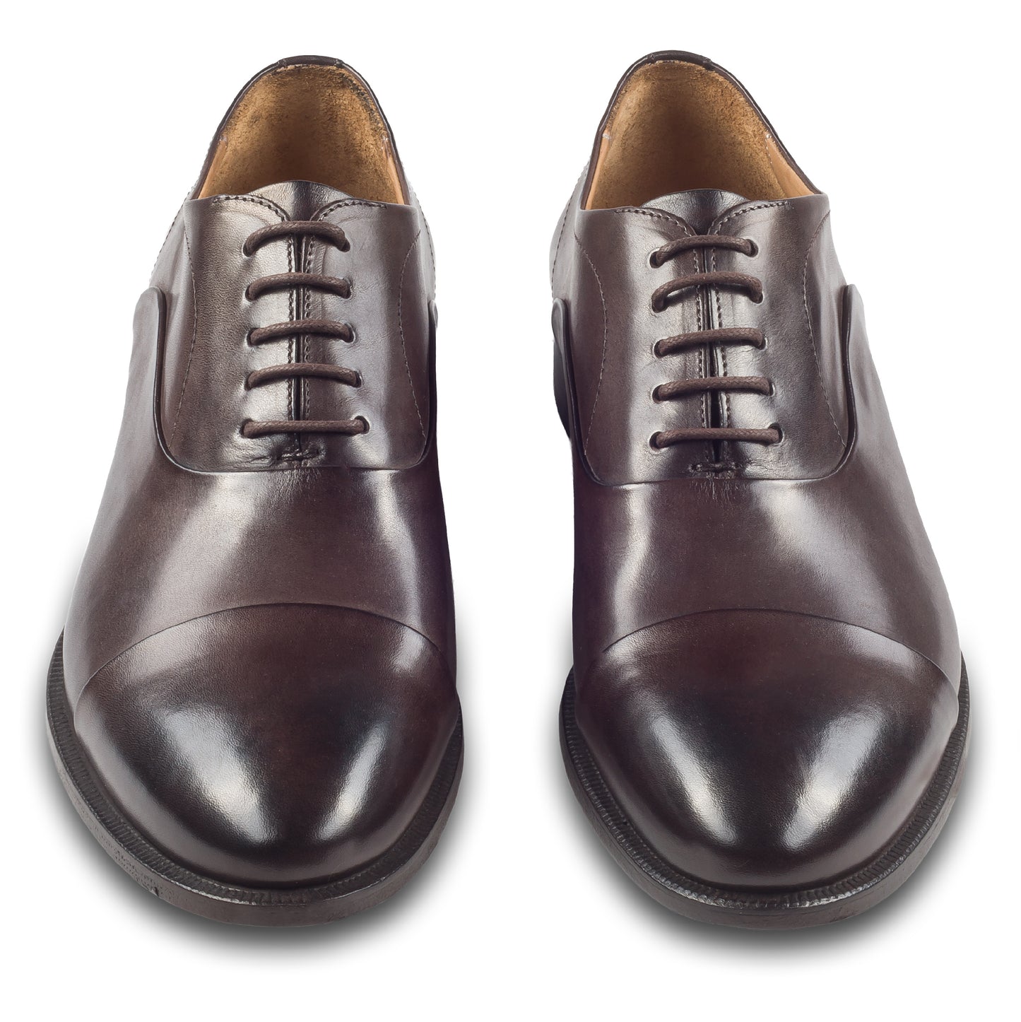 BRECOS Anzugschuhe, Captoe Oxford dunkelbraun, Kalbsleder durchgenäht. Ansicht paarweise von vorne