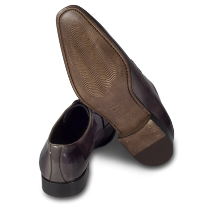 CALPIERRE Herren Lackschuhe grau - Derby-Schnürer Kalbsleder, handgefärbt & durchgenäht