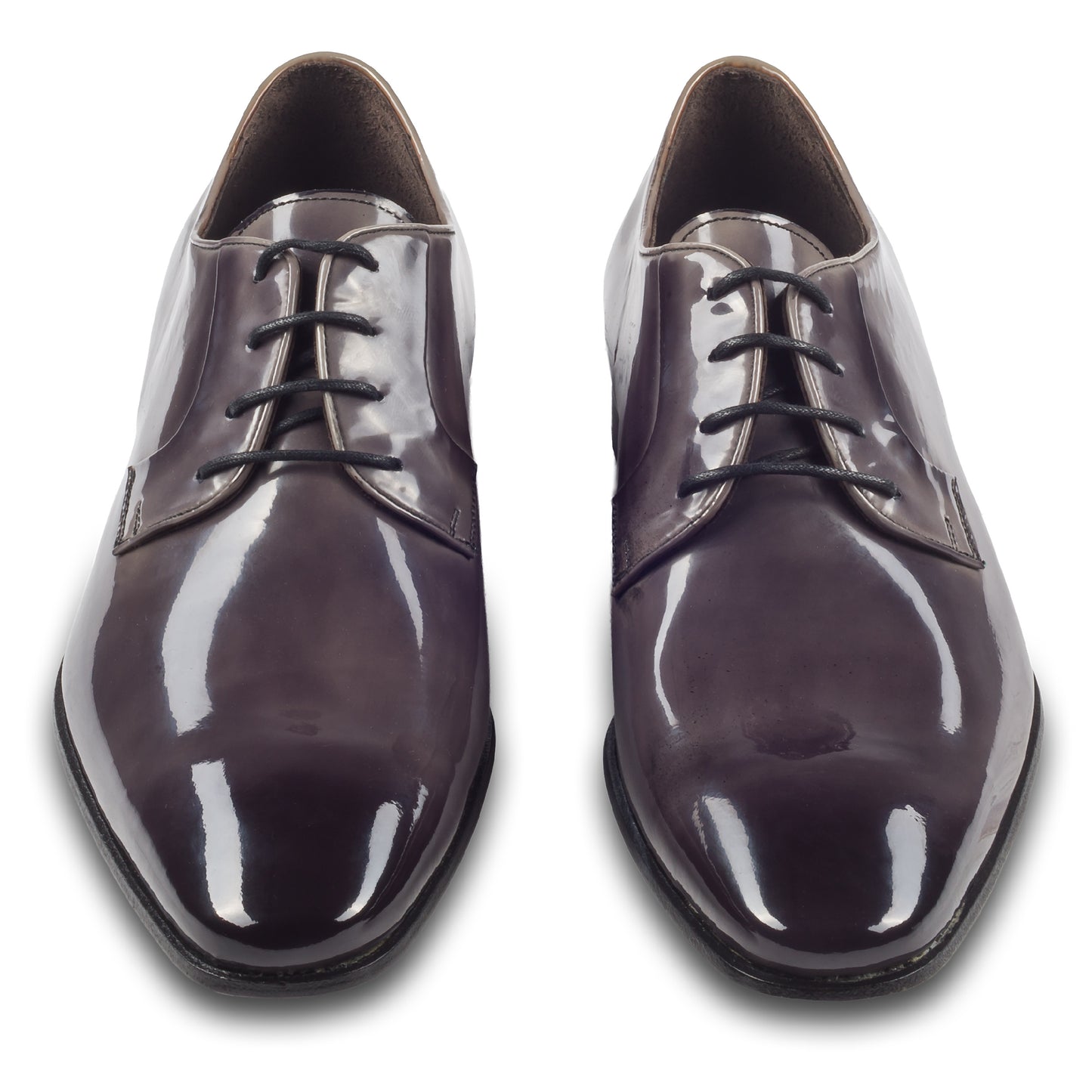 CALPIERRE Herren Lackschuhe grau - Derby-Schnürer Kalbsleder, handgefärbt & durchgenäht